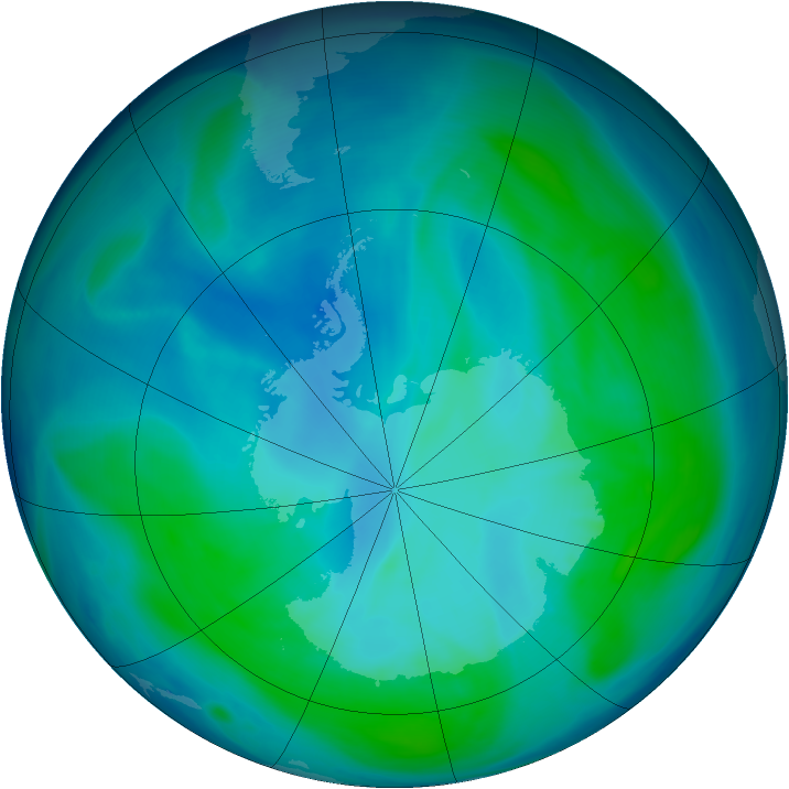 Antarctic ozone map for 22 January 2007